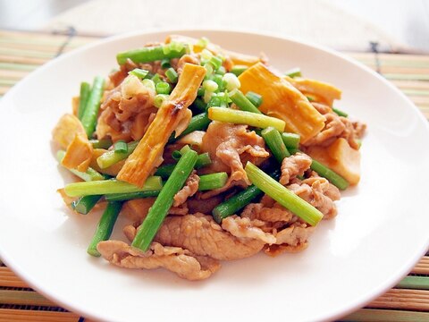 焼きタケノコと豚肉の博多醤油炒め